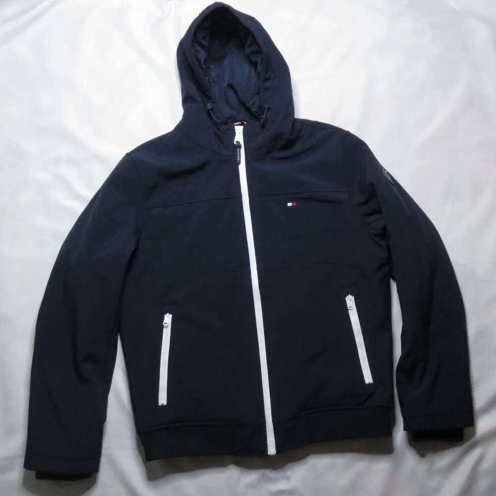 TOMMY HILFIGER mens JACKET navy blue HOODED rain BOMBER SIZE L